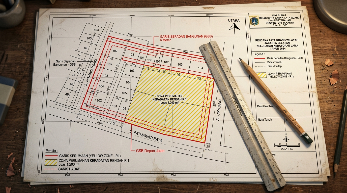 Peta Site Plan Cadastral Garis Sempadan Bangunan dan Batas Kavling